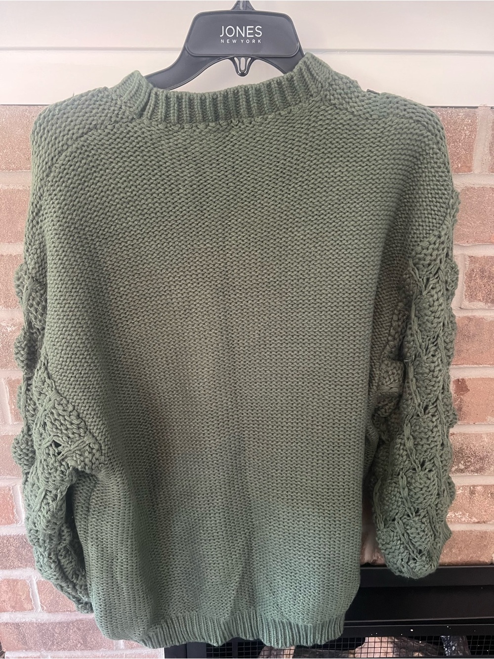 ARULA Olive Green Cable Knit Sleeve Crewneck Sweater - Picture 3 of 3